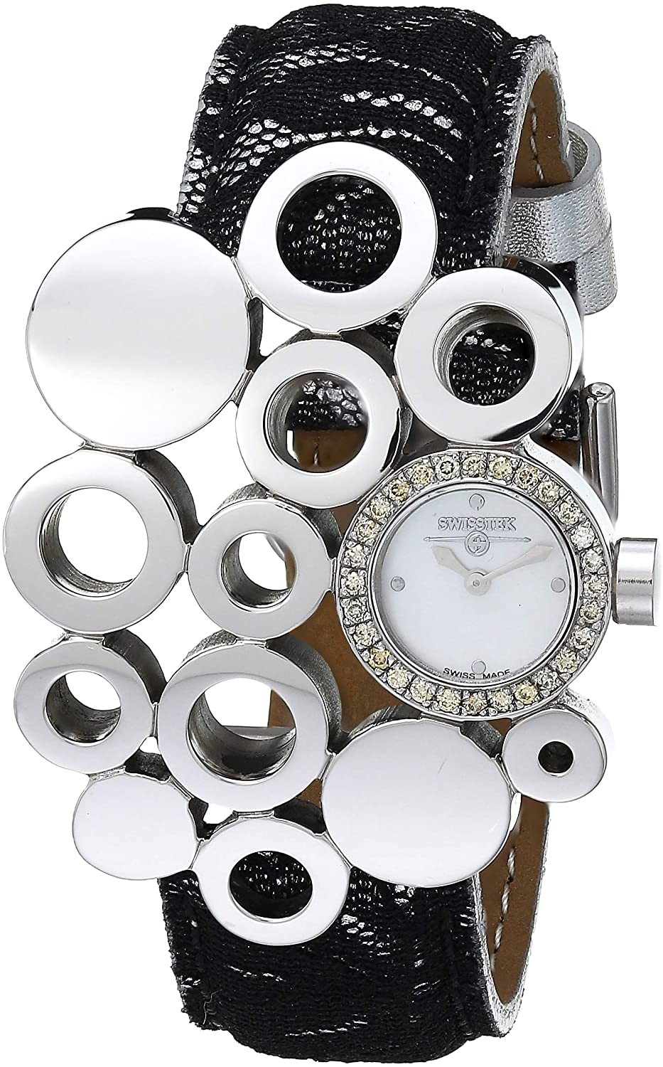 Swisstek Eternity Collection Women's Stainless Steel Quartz Watch with Multicolor Leather Strap    Swisstek Eternity Collection 女士不锈钢石英手表，多色皮革表带