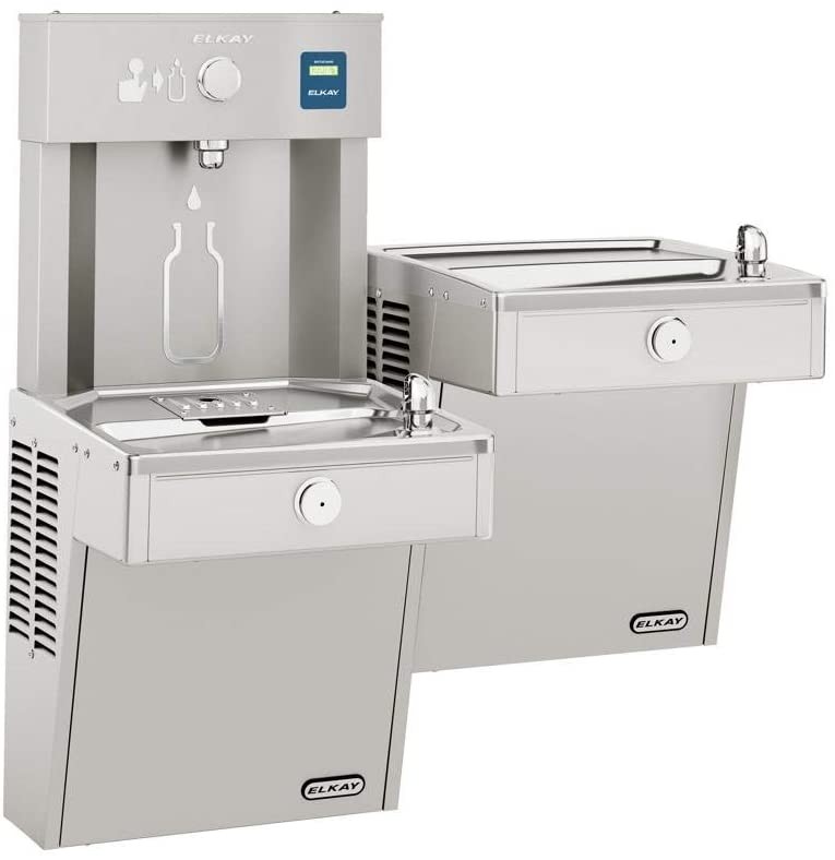 Elkay VRC8WSK EZH2O Vandal Resistant Bottle Filling Station and Single Cooler, Non-Filtered 8 GPH Stainless Steel    Elkay VRC8WSK EZH2O 防破坏瓶装水灌装站和单冷却器，8 GPH 不锈钢无过滤型